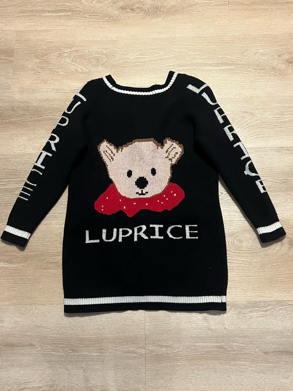 Luprice Teddy Bear Varsity Knit Cardigan Black White Button Front No Tags Small - Picture 7 of 13